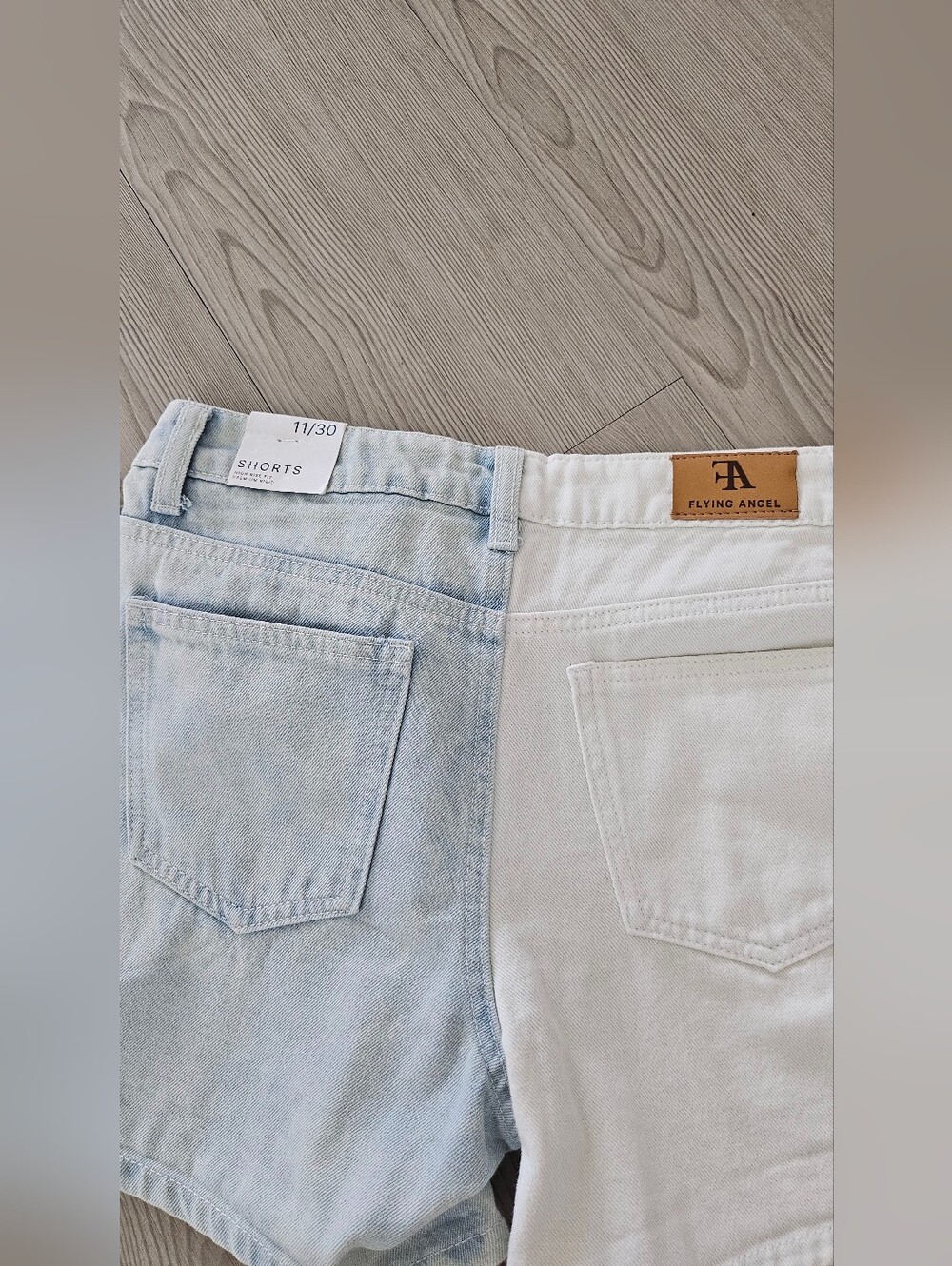 Two-Tone White and Light Blue Denim Shorts - Picture 4 of 4